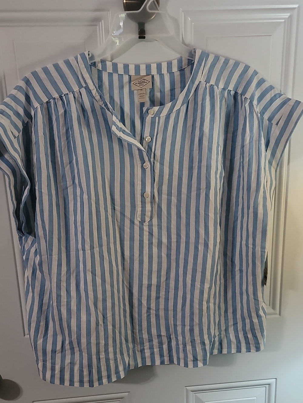 Light Blue & White Striped Button-Front Top
